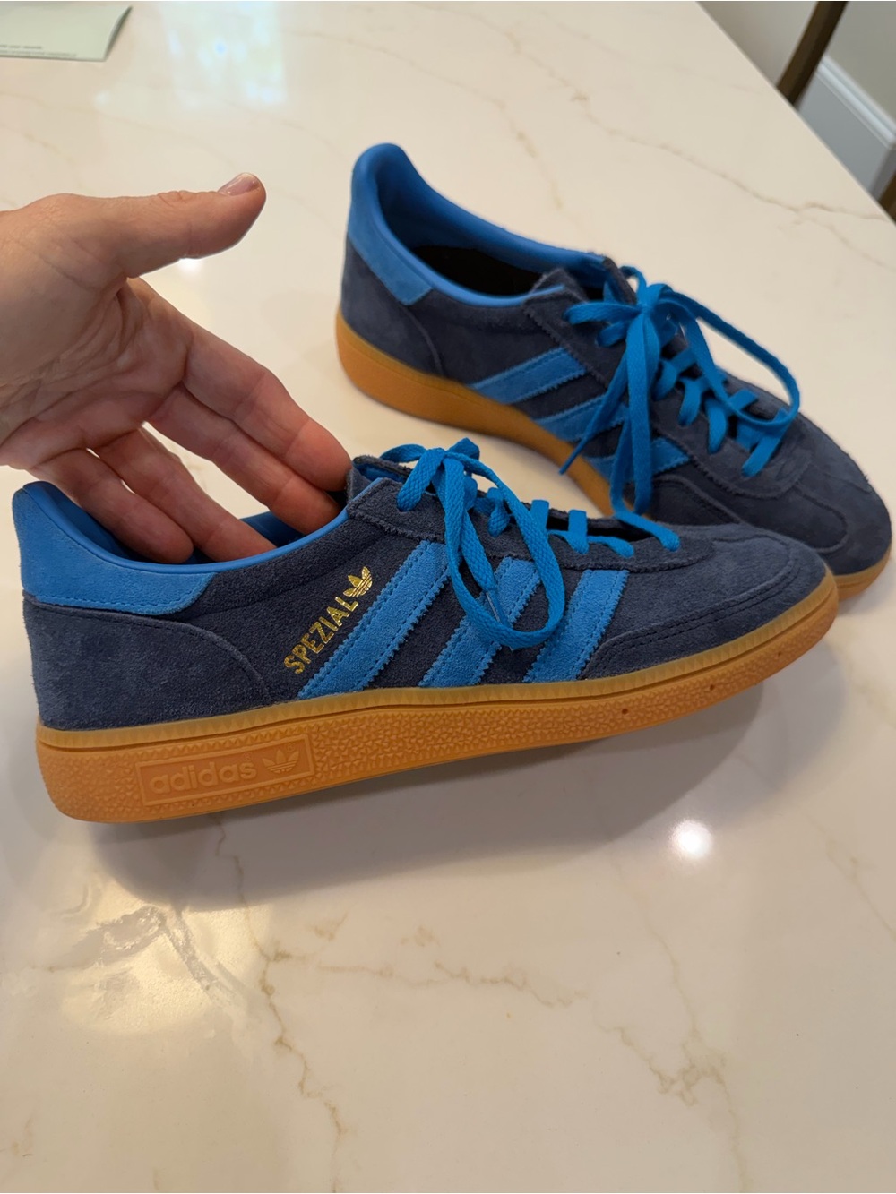 adidas Navy Suede Sneakers with Bright Blue Accents and Gum Sole